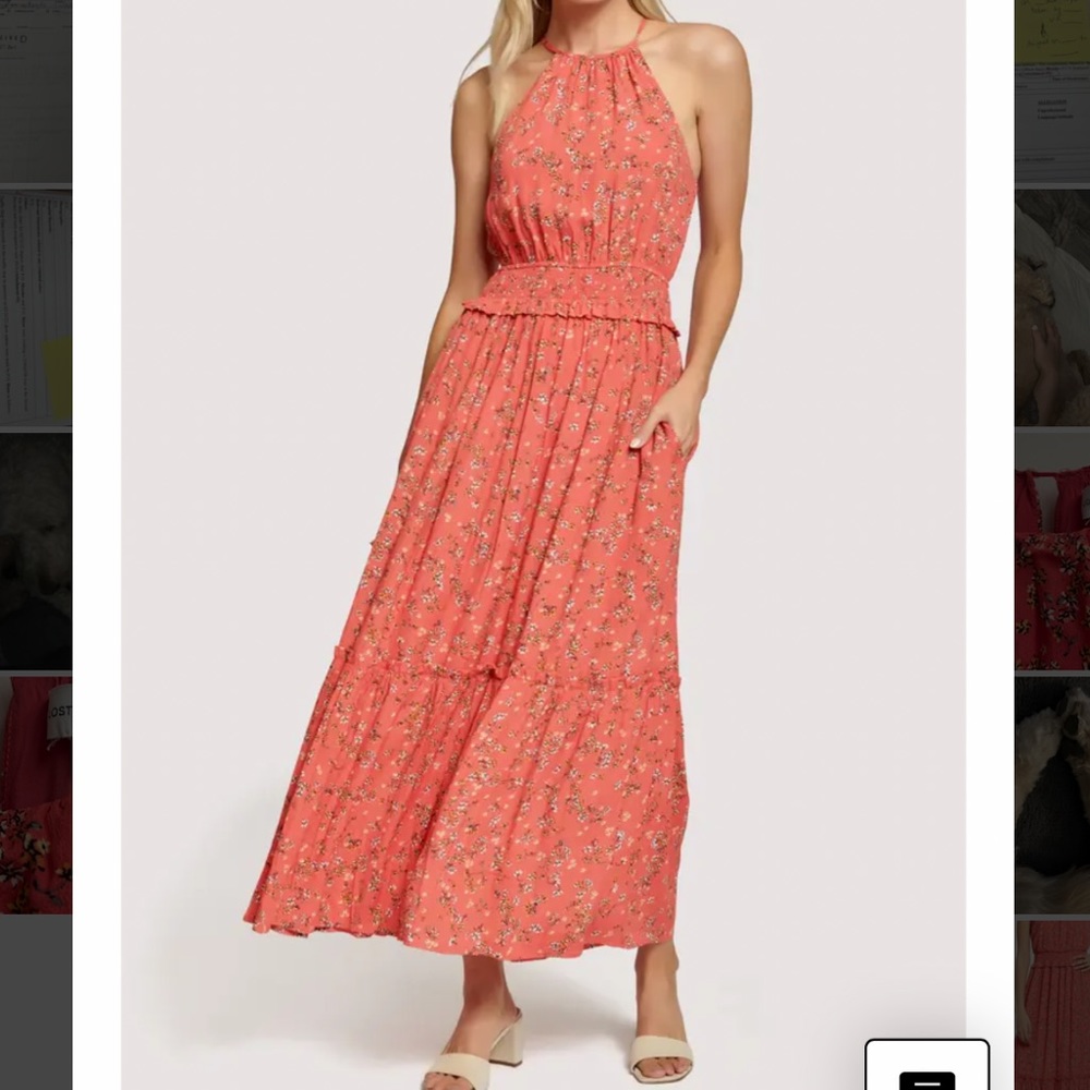 Lost and Wander Coral Floral Maxi Sundress